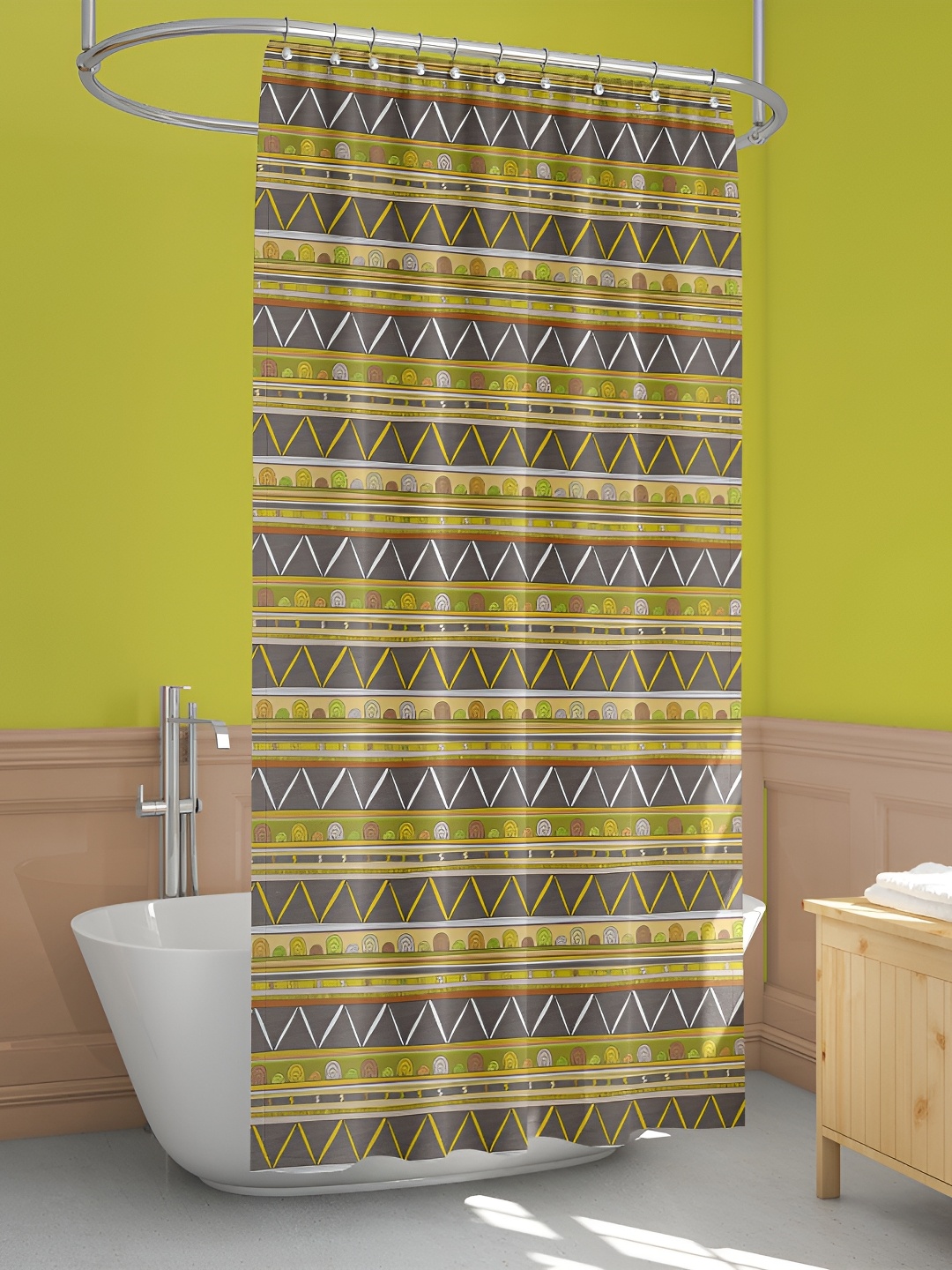 

ArtzFolio Yellow & Grey Printed Water Proof Shower Curtain