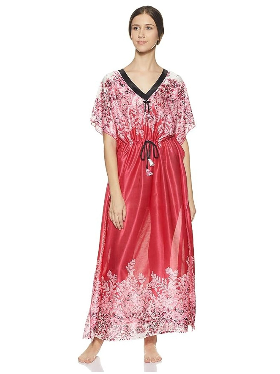 

Noty Women Printed V Neck Maxi Nightdress, Pink