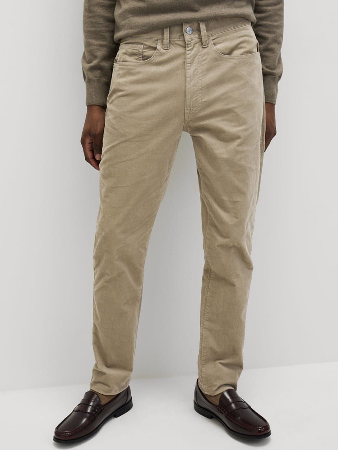 

Marks & Spencer Men Cotton Slim Fit Chinos Trousers, Beige
