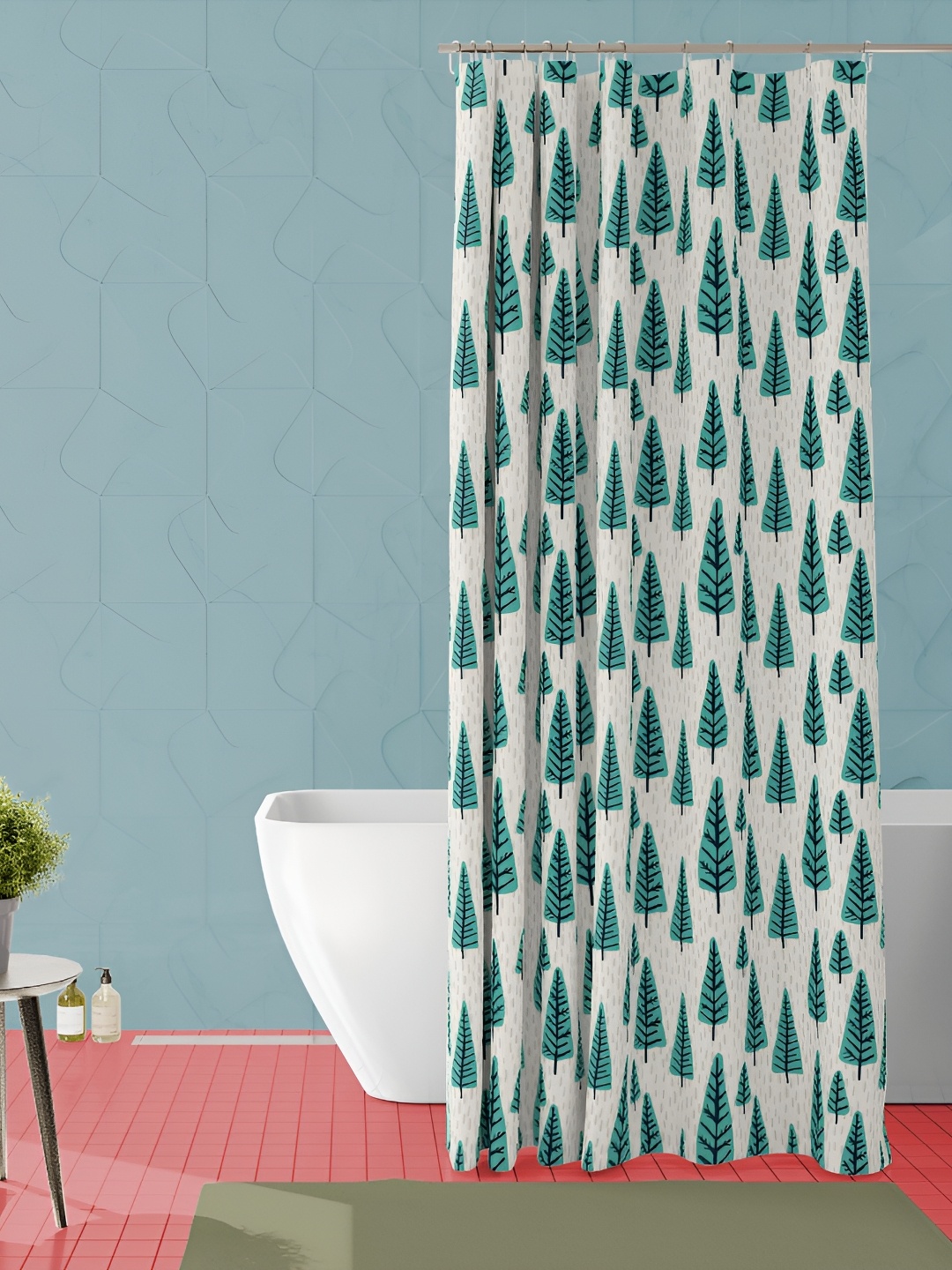 

ArtzFolio White & Green Tropical Printed Waterproof Shower Curtain