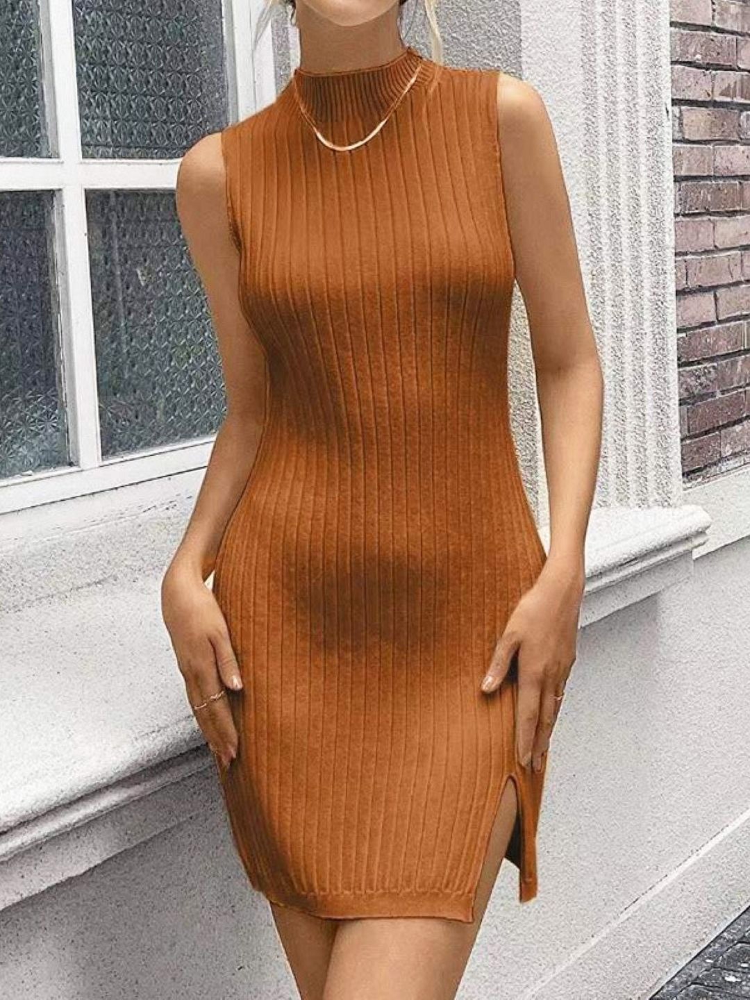 

KPOP Women Solid Bodycon Dress, Brown