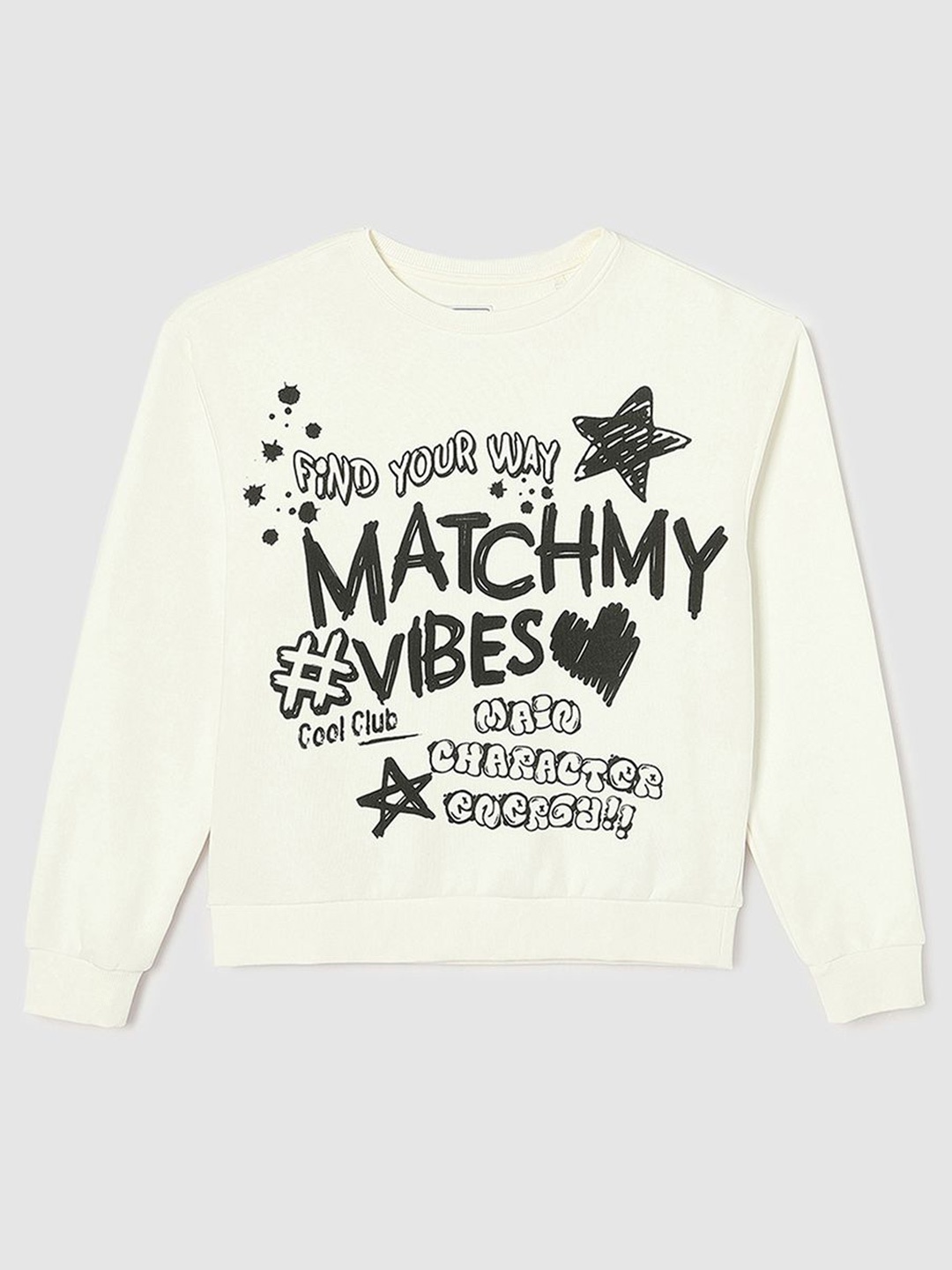 

max Girls Printed Pullover Sweatshirt, Off white