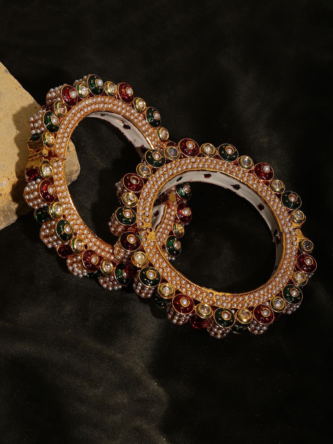 

Ruby Raang Set Of 2 Gold-Plated Beaded Bangles