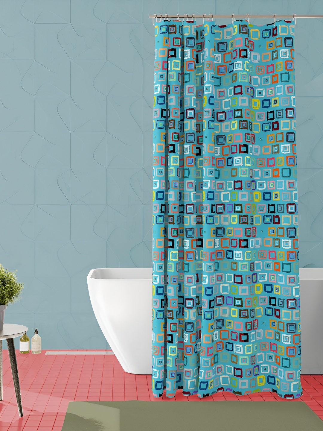

ArtzFolio Blue & White Geometric Printed Waterproof Shower Curtain