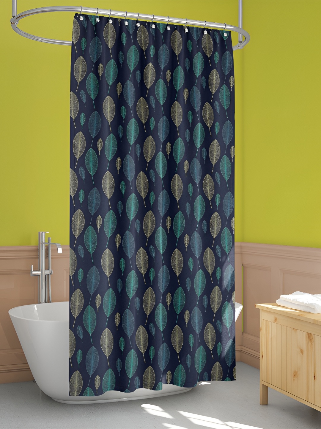 

ArtzFolio Navy Blue & Green Printed Water Proof Shower Curtain