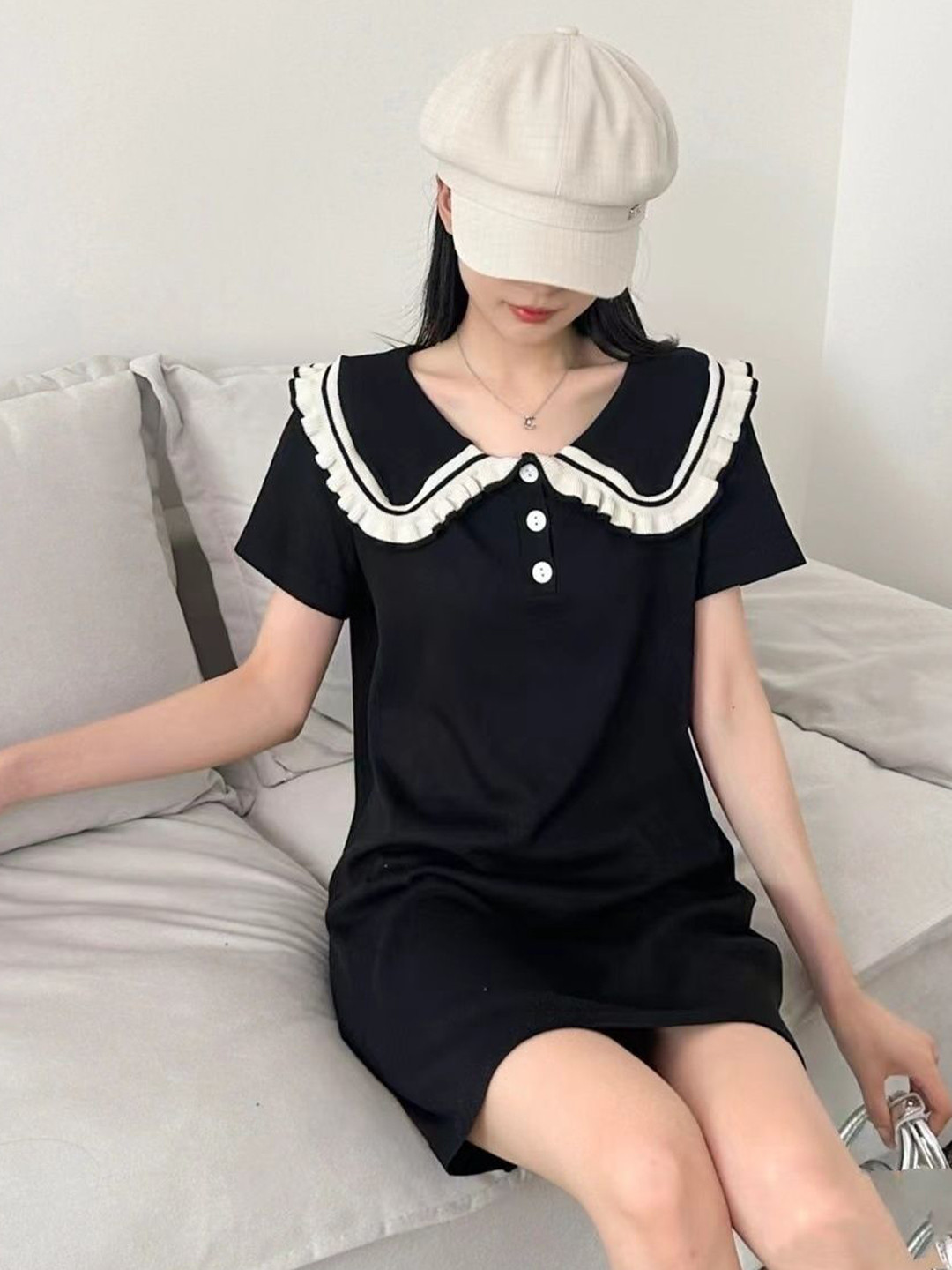 

KPOP Short Sleeves Sheath Dress, Black