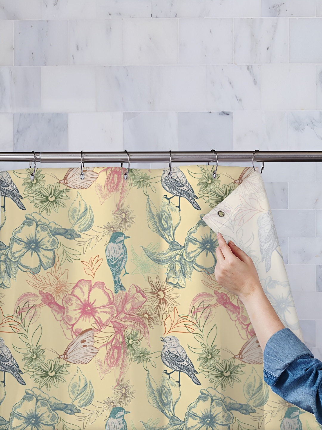 

ArtzFolio Beige & Pink Printed Waterproof Shower Curtain