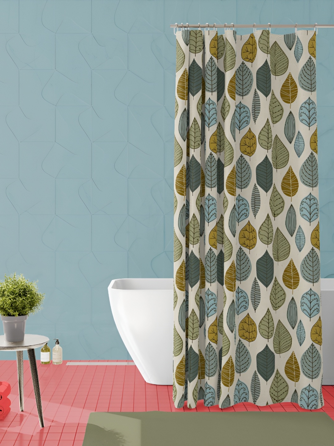 

ArtzFolio Beige & Blue Printed Waterproof Shower Curtain