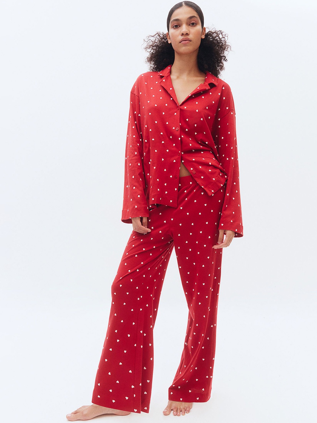 

H&M Patterned Pure Cotton Jersey Pyjamas, Red