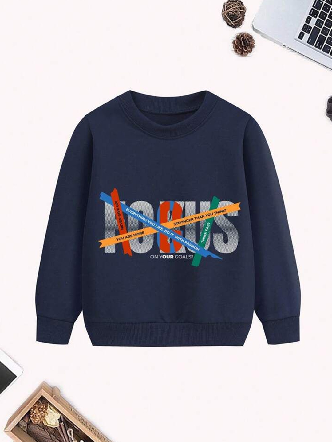 

TABADTOD Unisex Kids Typography Printed Dry Fit Sweatshirt, Navy blue