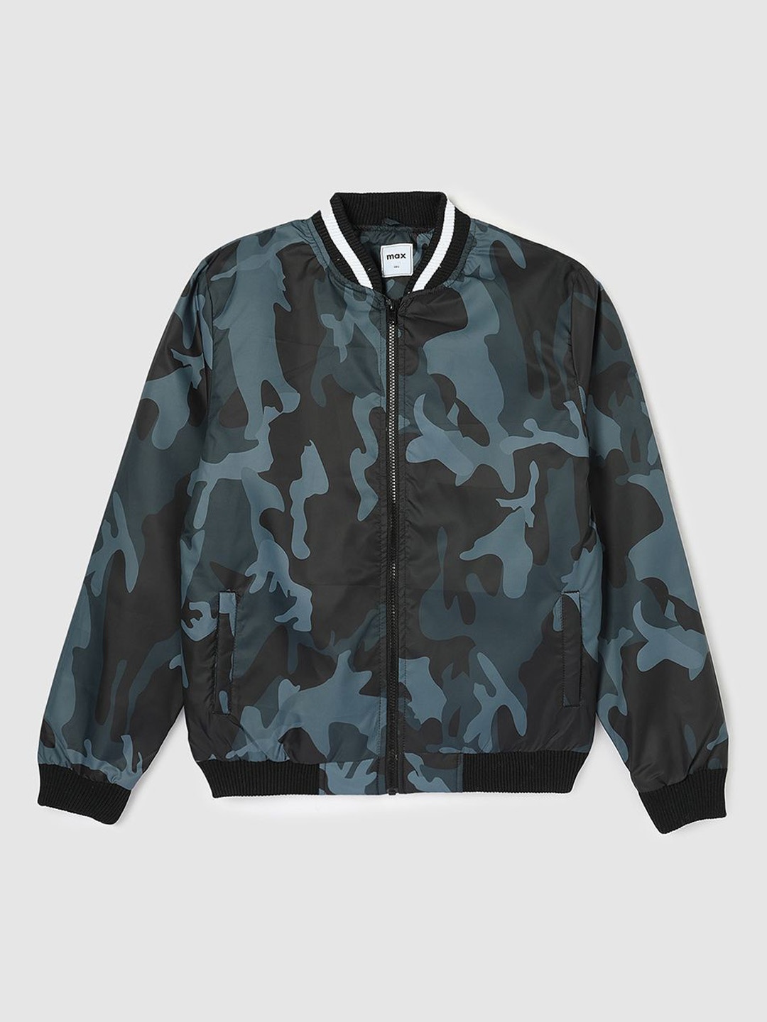 

max Boys Camouflage Polyester Crop Bomber Jacket, Grey