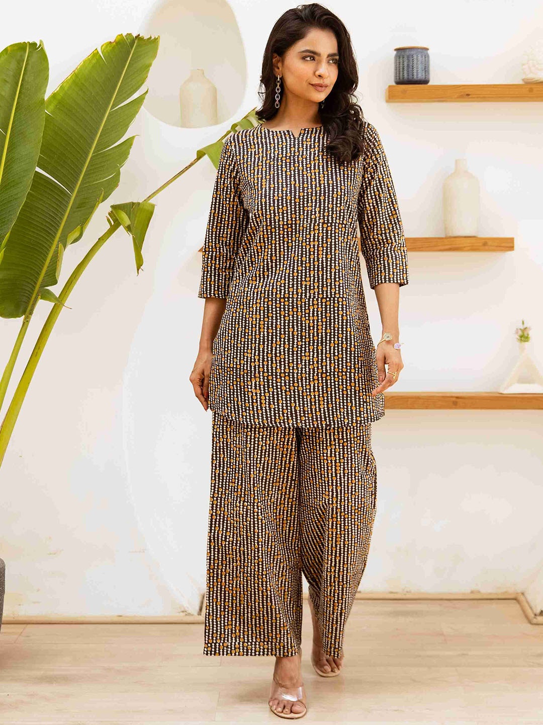 

HUKUM Printed Pure Cotton Top & Palazzos, Black