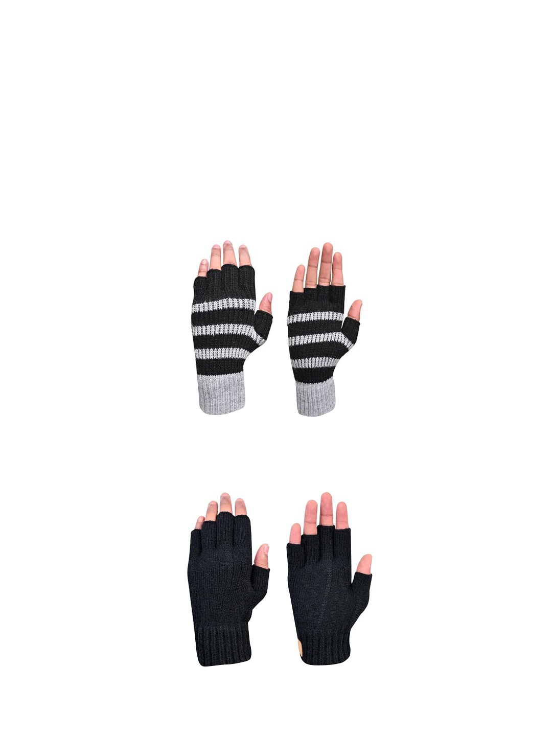 

LOOM LEGACY Men Pack of 2 Striped Fingerless Gloves, Black