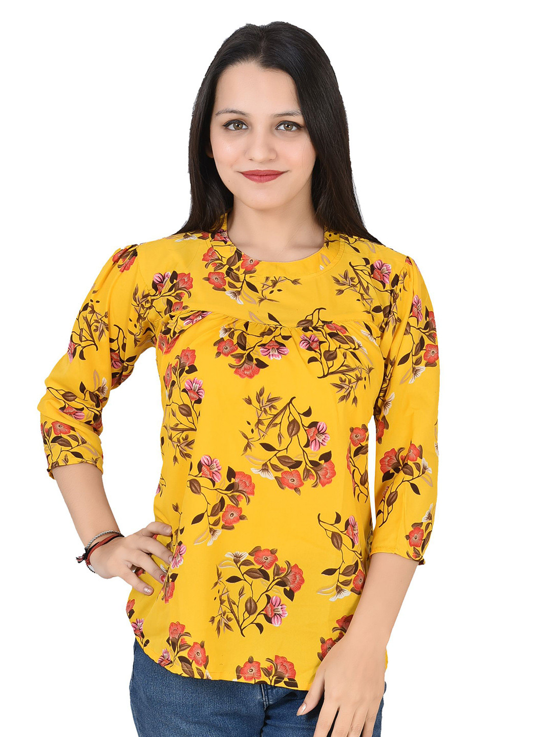 

SNIFFY Girls Crepe Floral Printed Top, Yellow