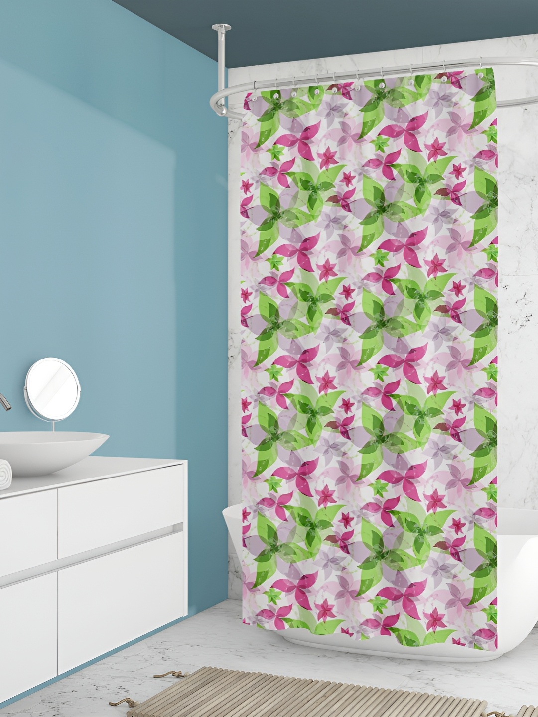 

ArtzFolio White & Pink Floral Printed Waterproof Shower Curtain