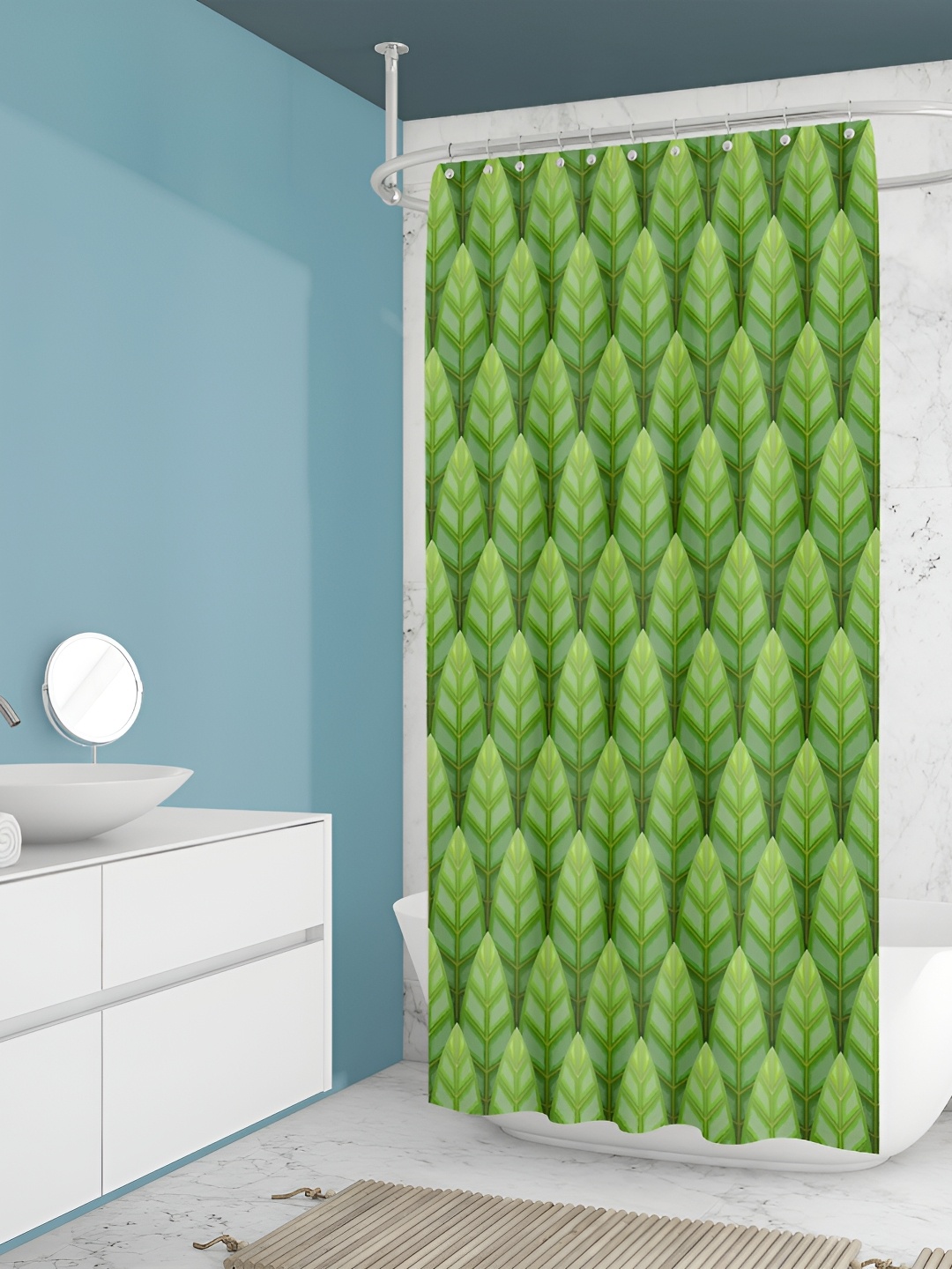 

ArtzFolio Green & White Tropical Printed Waterproof Shower Curtain