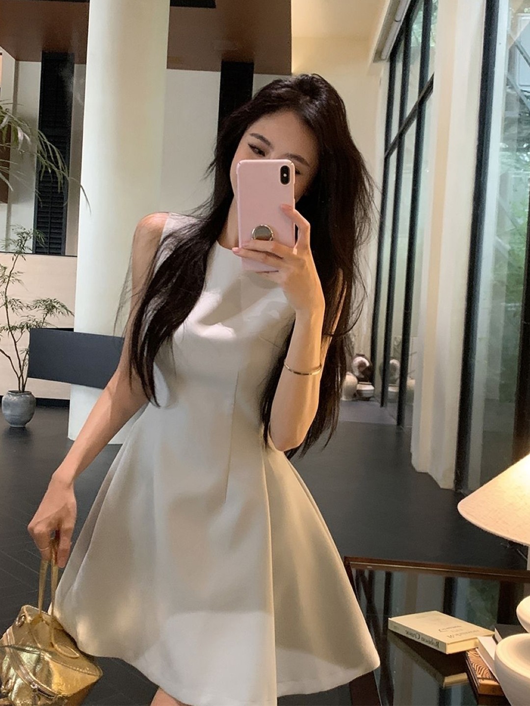 

KPOP Women Round Neck A-Line Dress, Brown