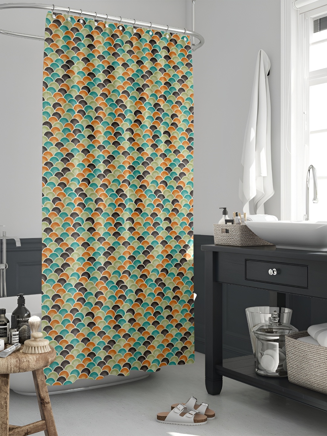 

ArtzFolio Green & Blue Printed Waterproof Shower Curtain