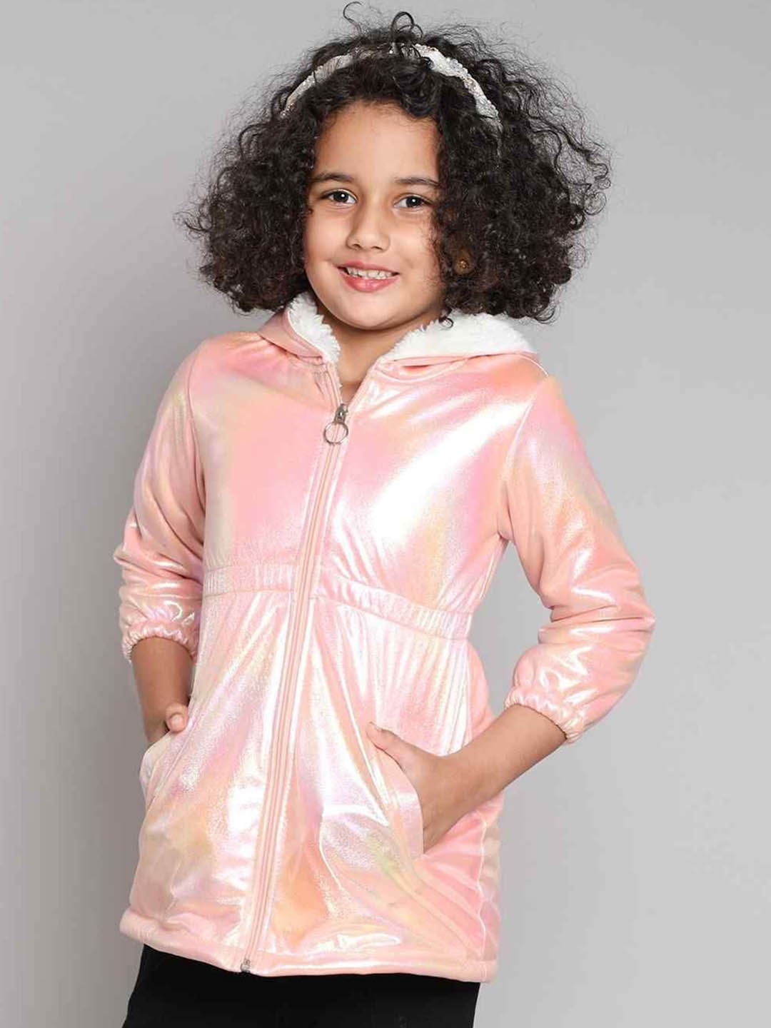 

taffykids Girls Corduroy Longline Outdoor Sporty Jacket, Peach