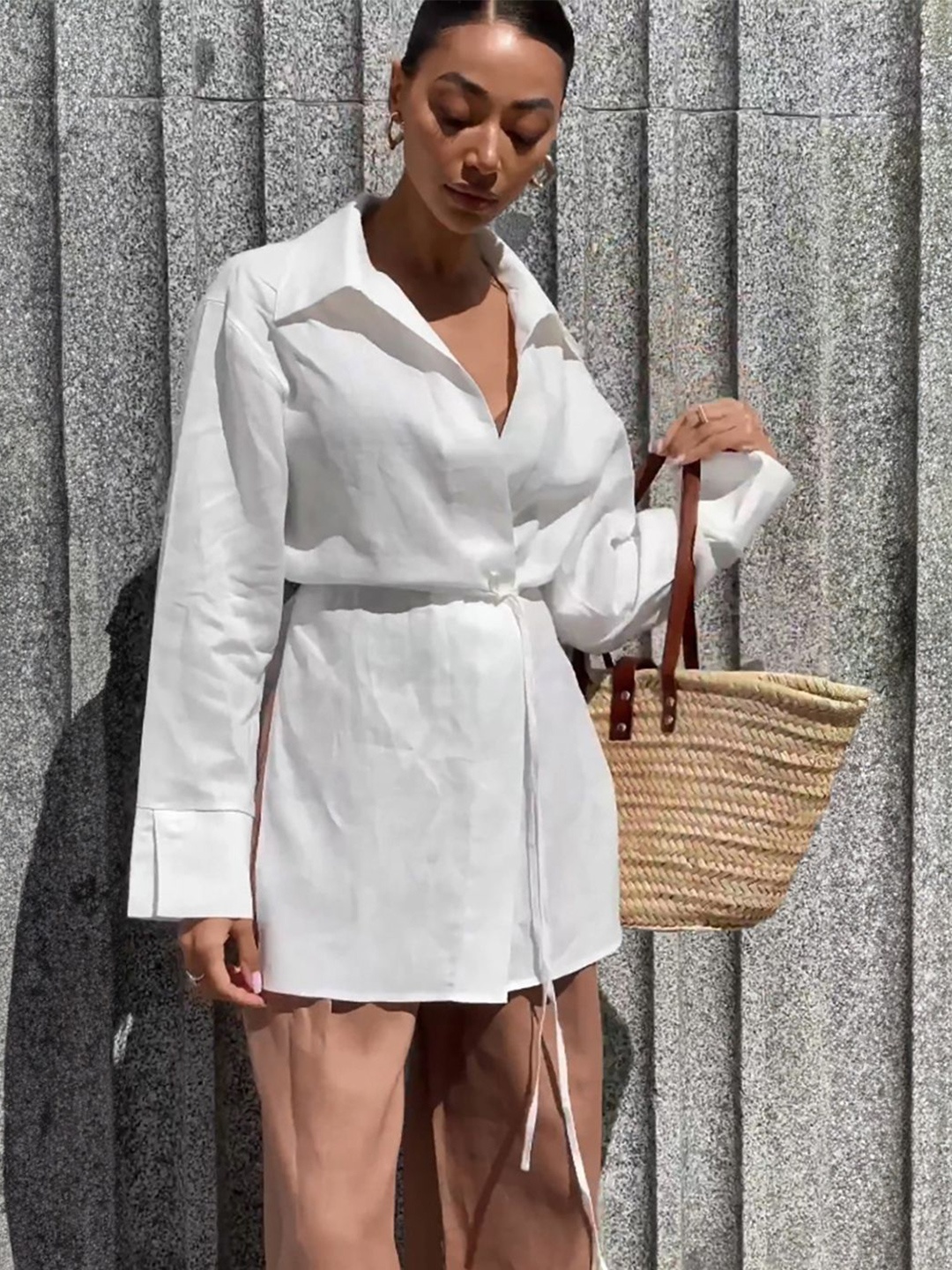 

StyleCast Women Shirt Collar Cotton Wrap Dress, White
