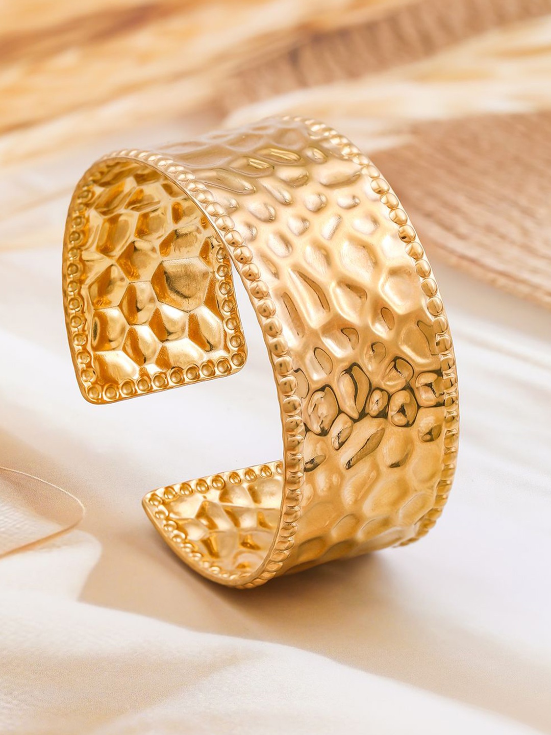 

Rubans 22K Gold-Plated Textured Free Size Statement Cuff Bracelet