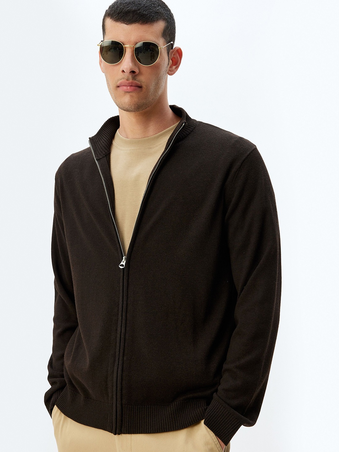 

Koton Men Cotton Zip Detail Cardigan, Brown