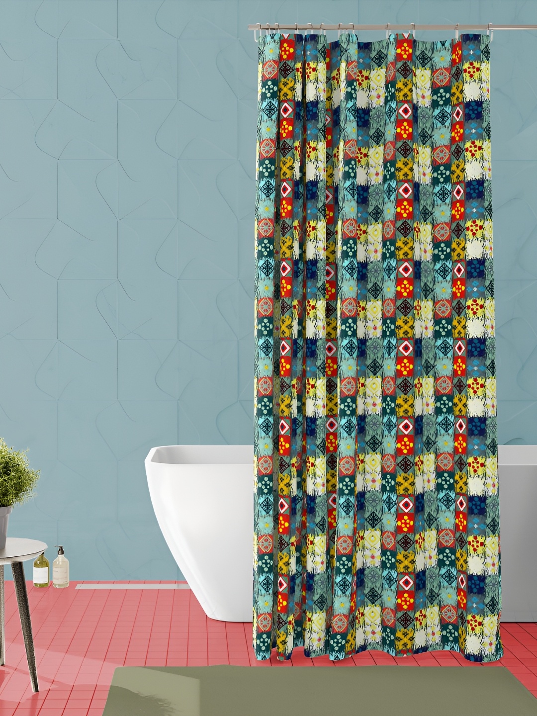 

ArtzFolio Red & Blue Geometric Printed Waterproof Shower Curtain
