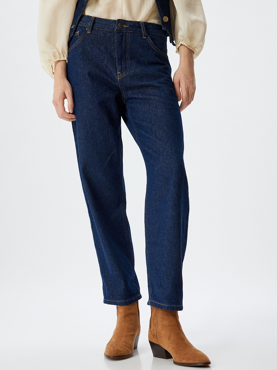 

Koton Women Straight Fit High-Rise Jeans, Navy blue