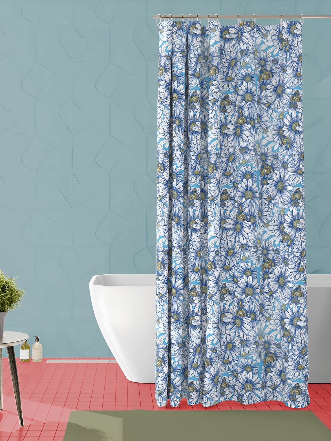 

ArtzFolio Blue & White Printed Waterproof Shower Curtain