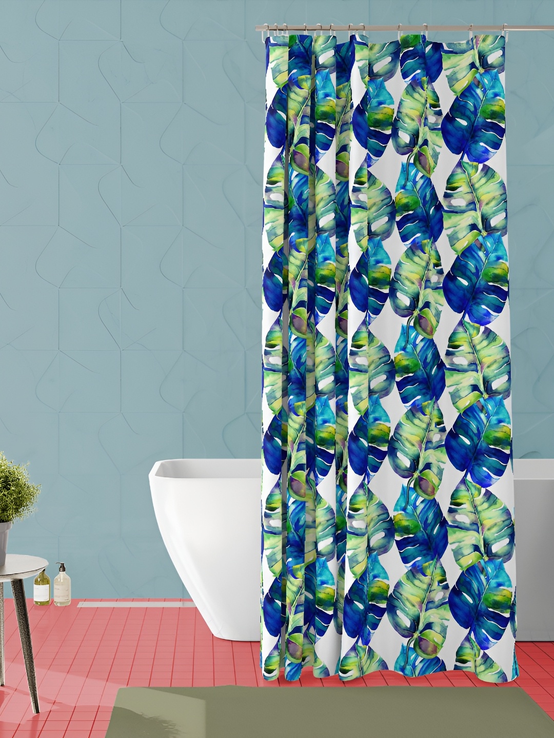 

ArtzFolio White & Blue Printed Waterproof Shower Curtain