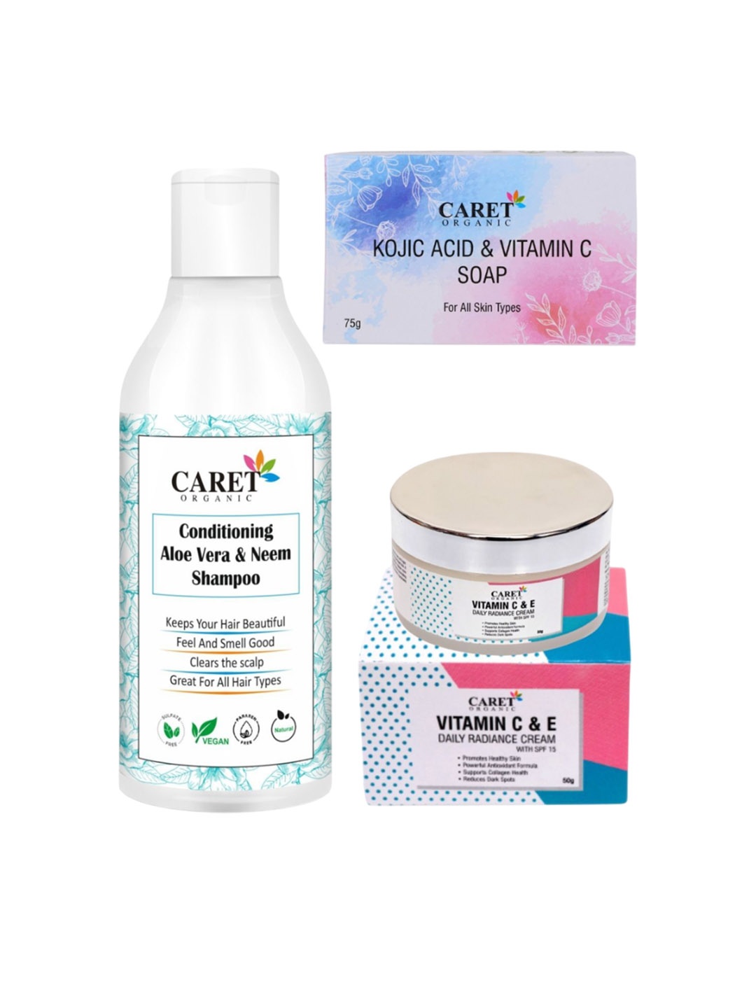 

CARET ORGANIC Set of 3 Shampoo - 250 ml, Soap - 75 g & Radiance Cream - 50 g, White