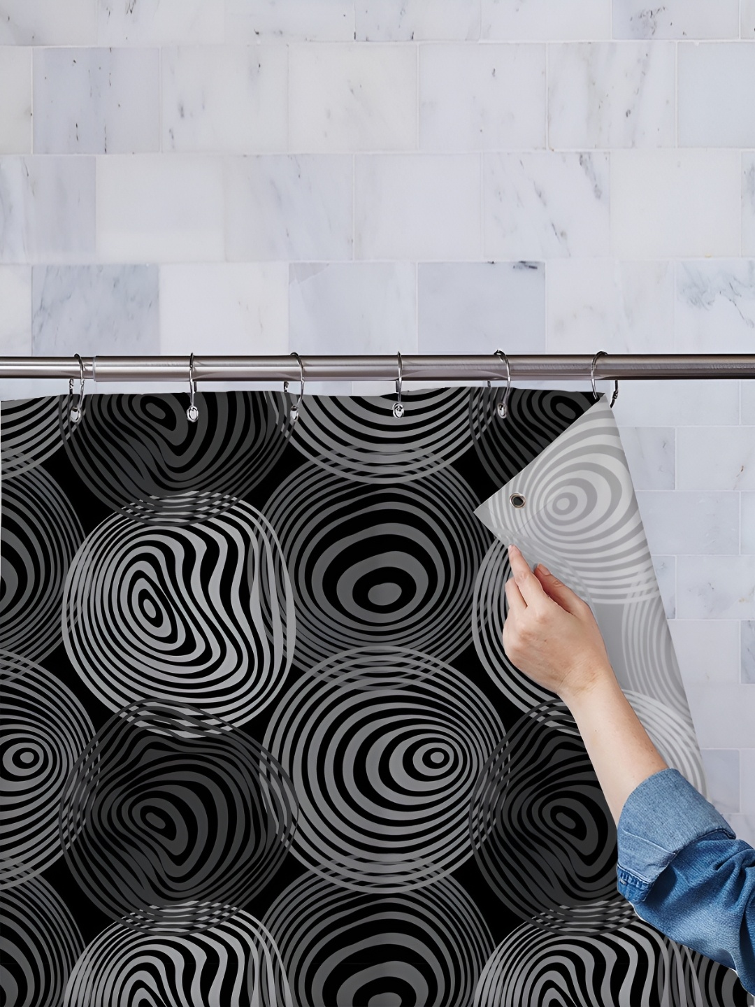 

ArtzFolio Black & Grey Printed Water Proof Shower Curtain