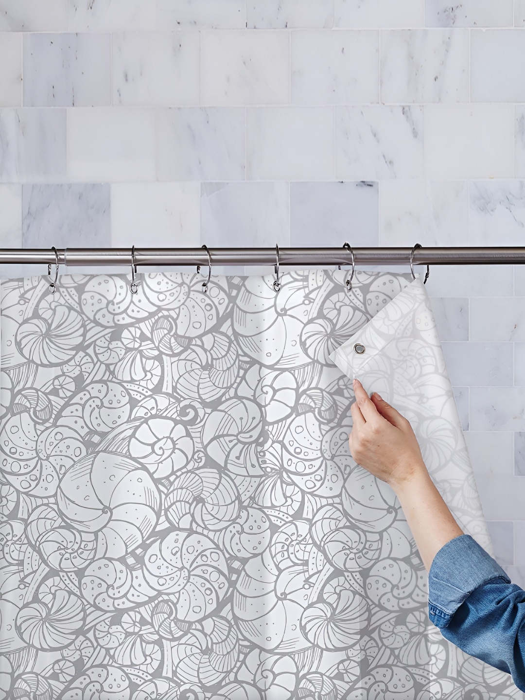 

ArtzFolio White & Grey Printed Waterproof Shower Curtains
