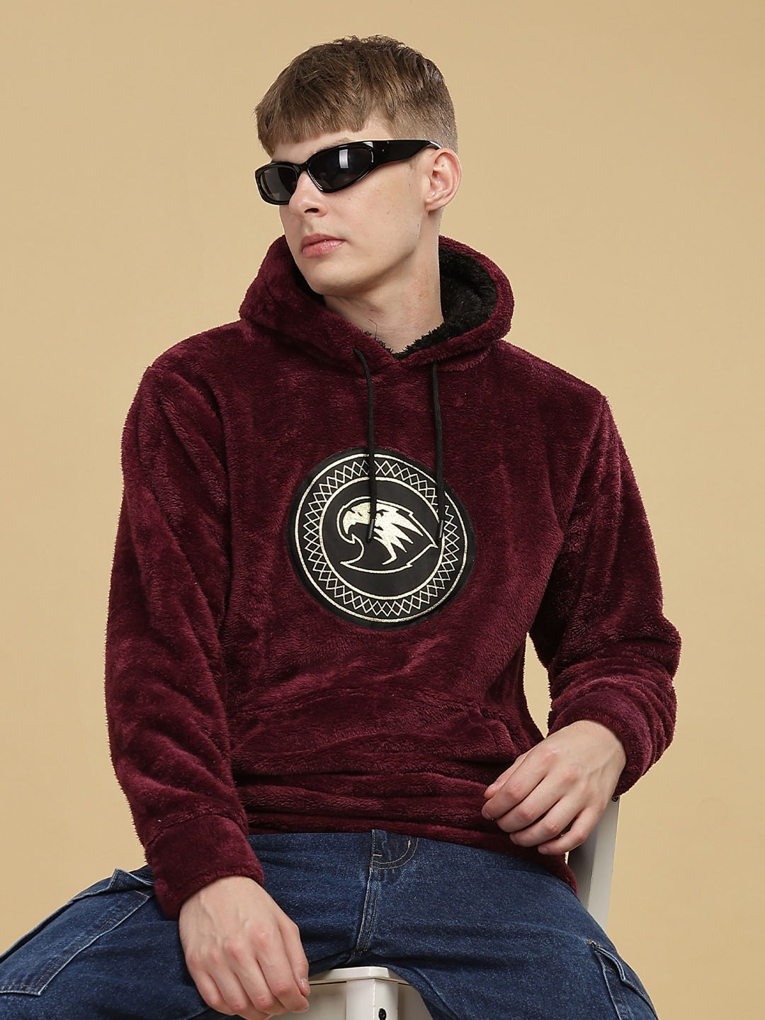 

WE PERFECT Men Woollen Hooded Sweatshirt, Red