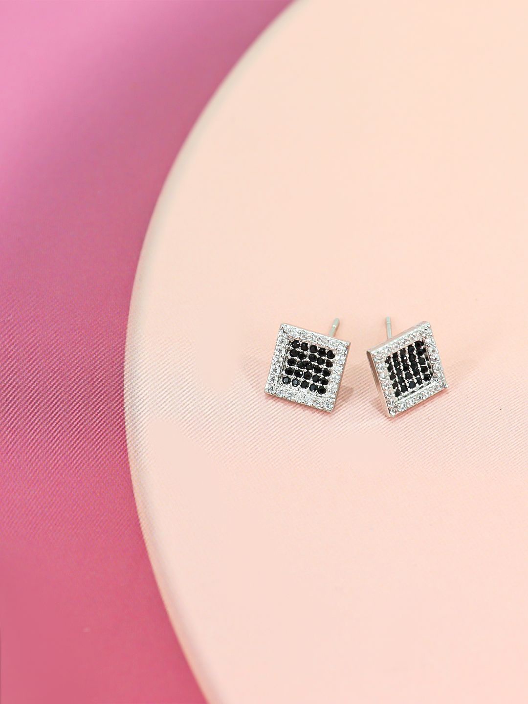 

FIMBUL Stainless Steel Silver Plated Cubic Zirconia Studded Square Studs