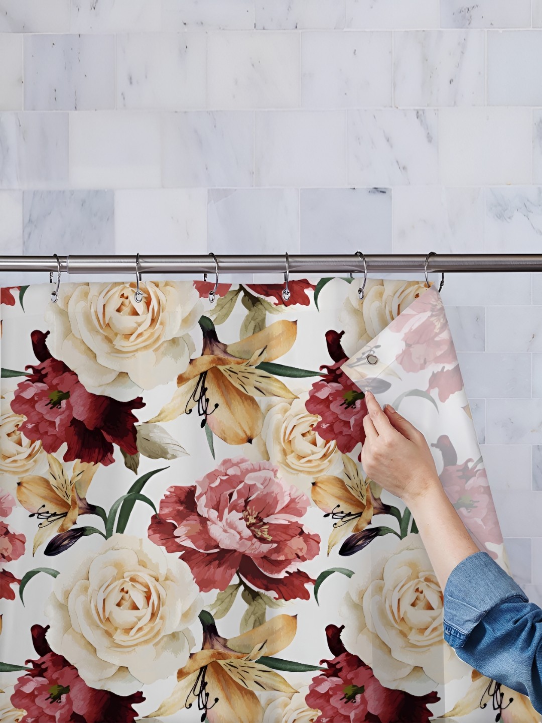 

ArtzFolio White & Cream Printed Waterproof Shower Curtains