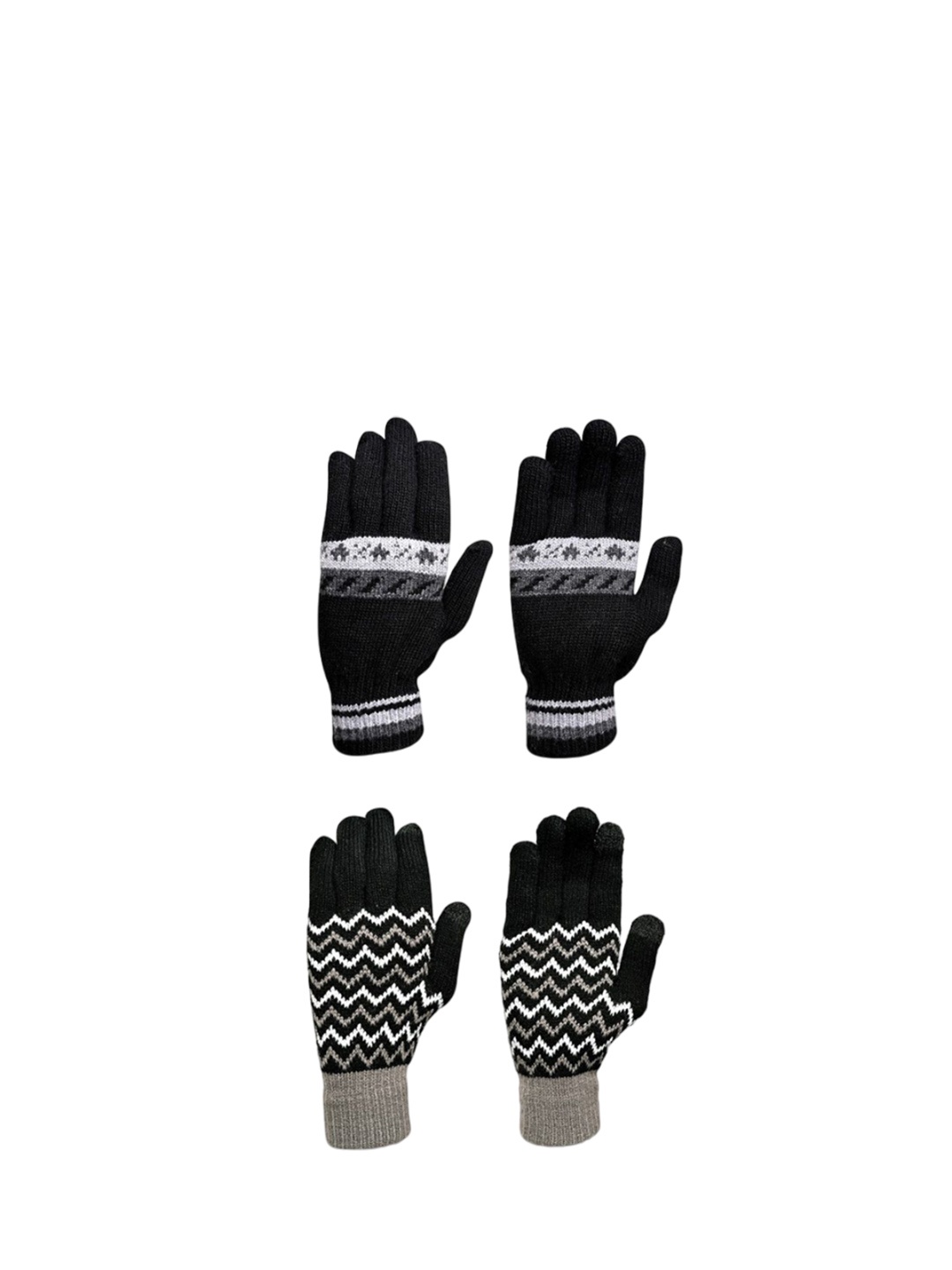 

LOOM LEGACY Men Woollen Pack of 2 Striped Winter Gloves, Black