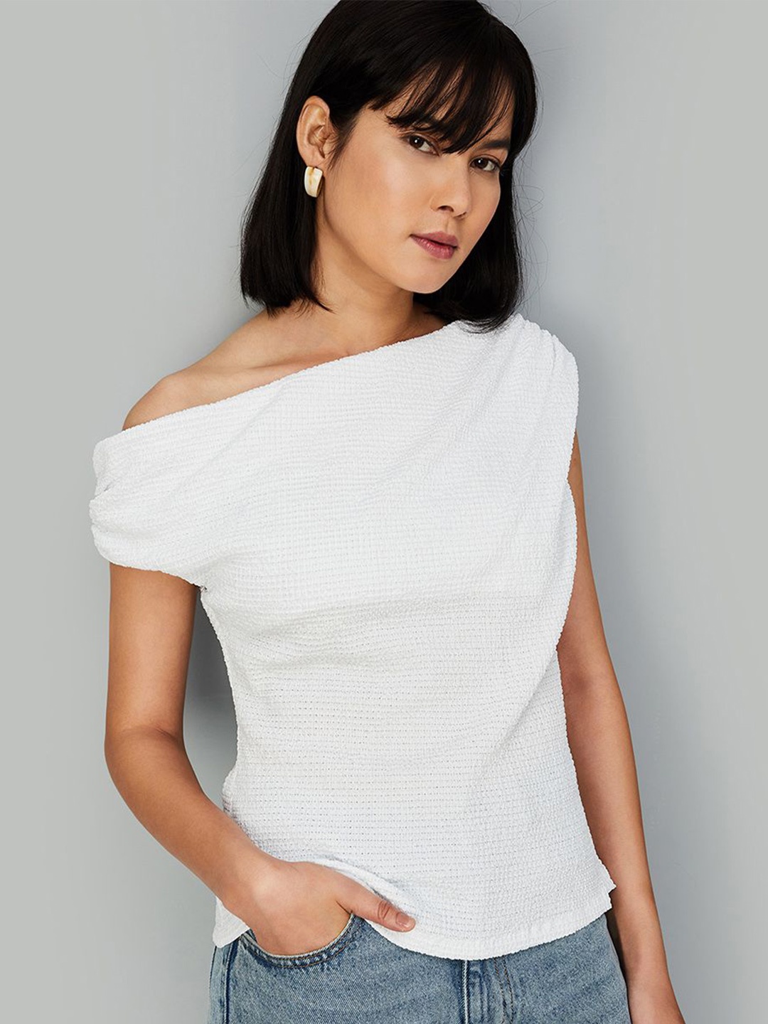 

max Women Self Design Off Shoulder Top, White