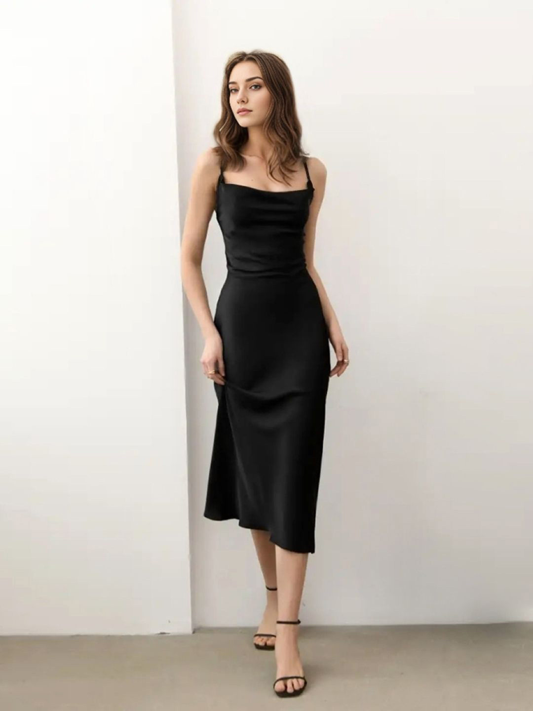 

StyleCast Women Shoulder Straps Bodycon Midi Dress, Black