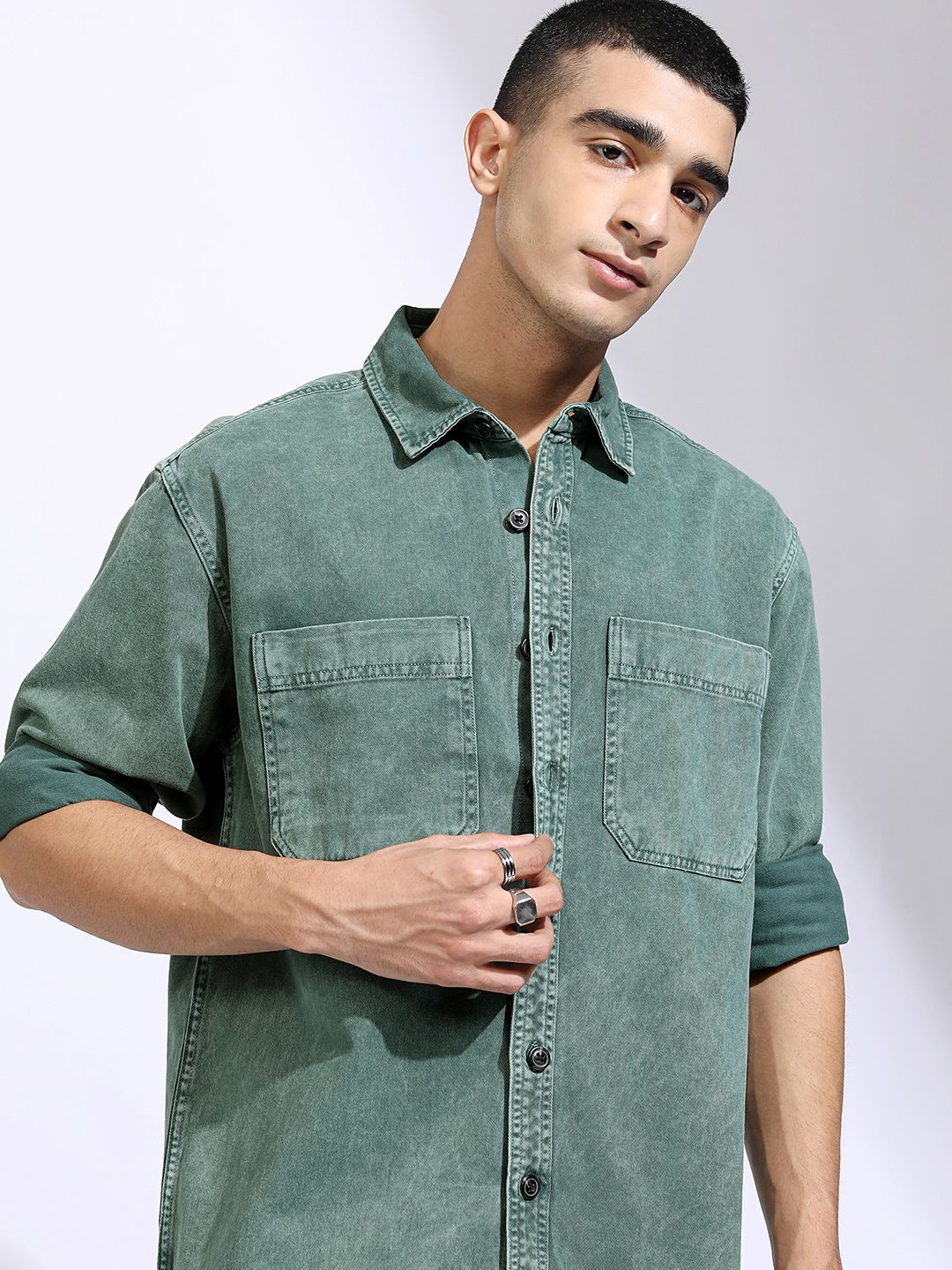 

HIGHLANDER Men Dark Olive Double Utility Pocket Shirt