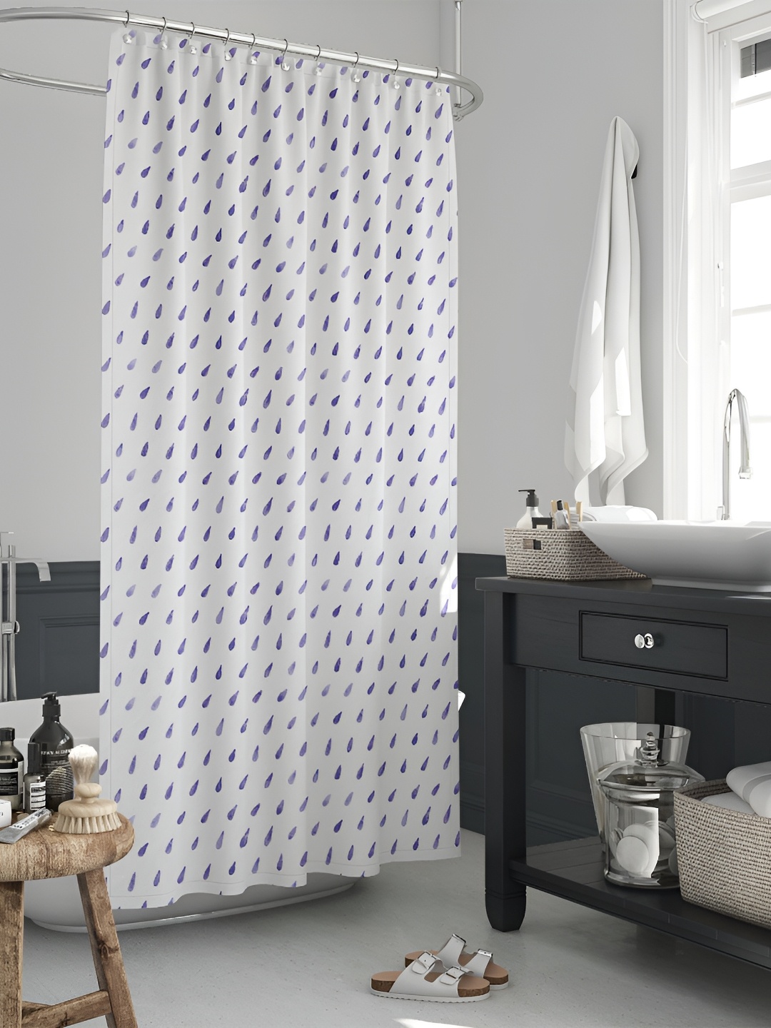 

ArtzFolio White & Violet Printed Waterproof Shower Curtain