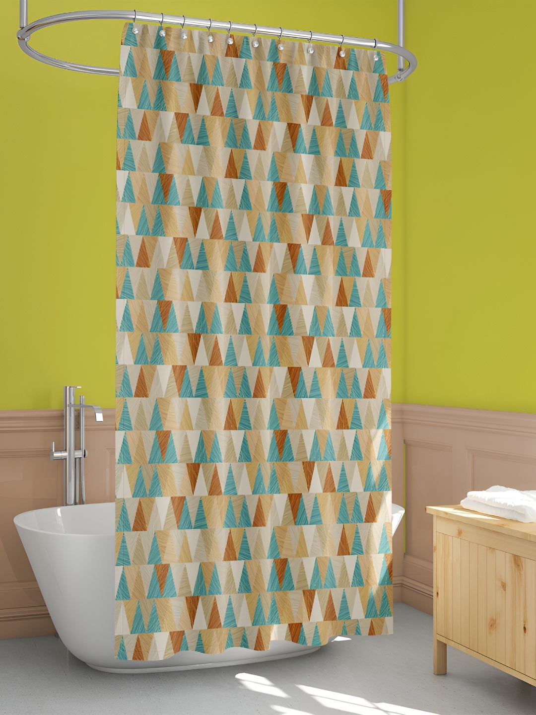 

ArtzFolio Beige & Blue Printed Waterproof Shower Curtain