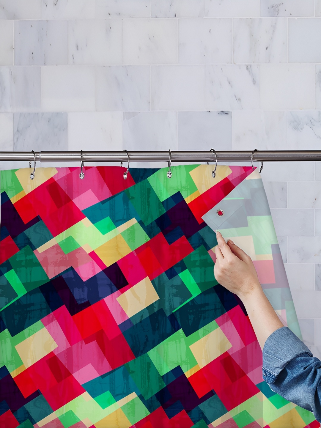 

ArtzFolio Green & Red Printed Waterproof Shower Curtains