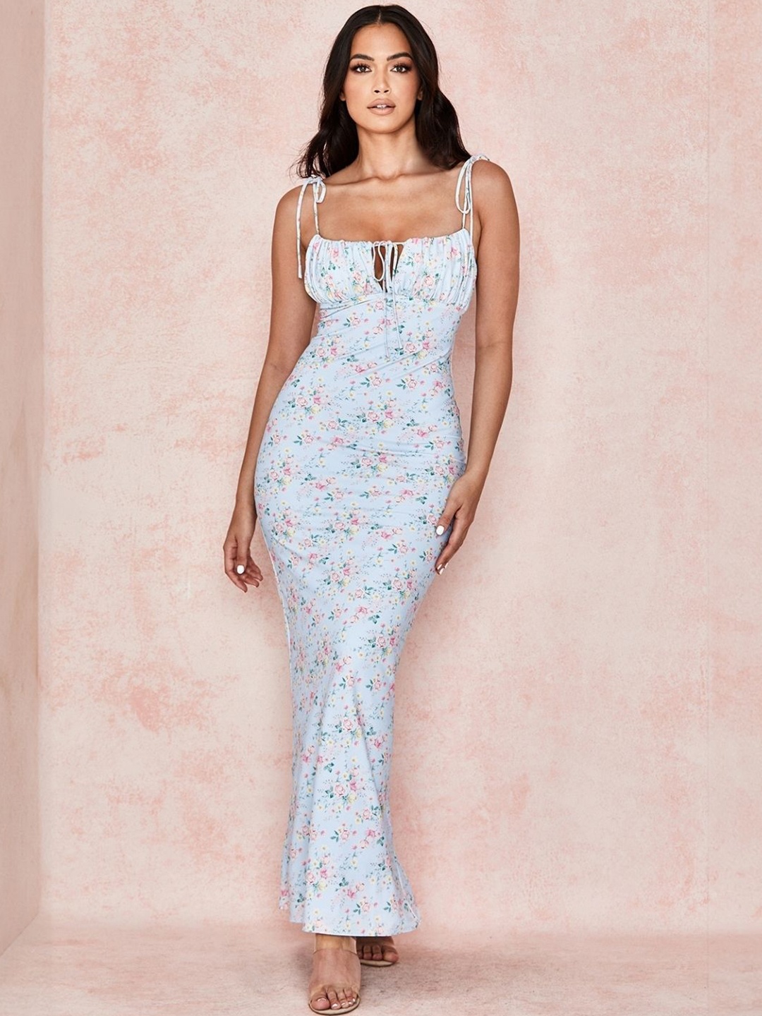 

KPOP Women Floral Printed Bodycon Maxi Dress, Blue