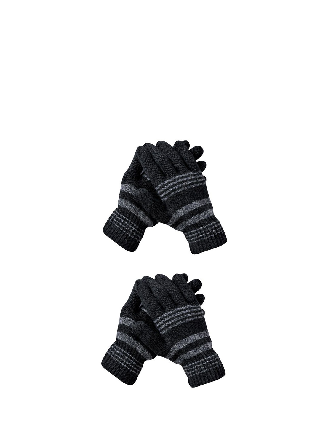 

LOOM LEGACY Men Pack of 2 Striped Acrylic Winter Gloves, Black