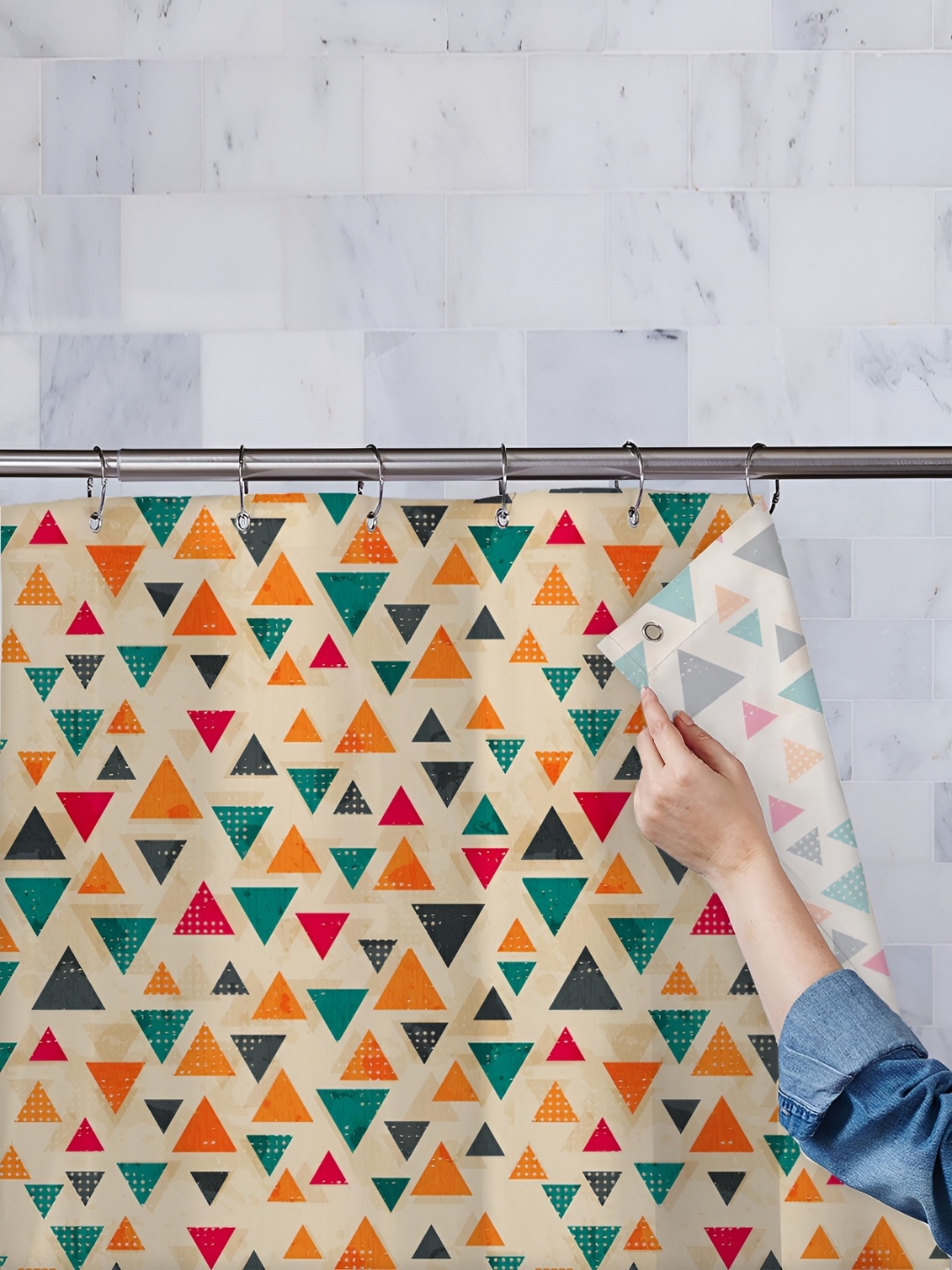 

ArtzFolio Beige & Green Printed Waterproof Shower Curtain