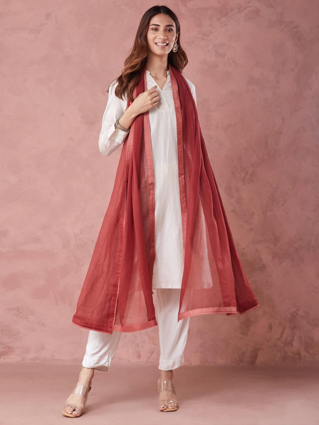 

Fabindia Red Cotton Silk Dupatta