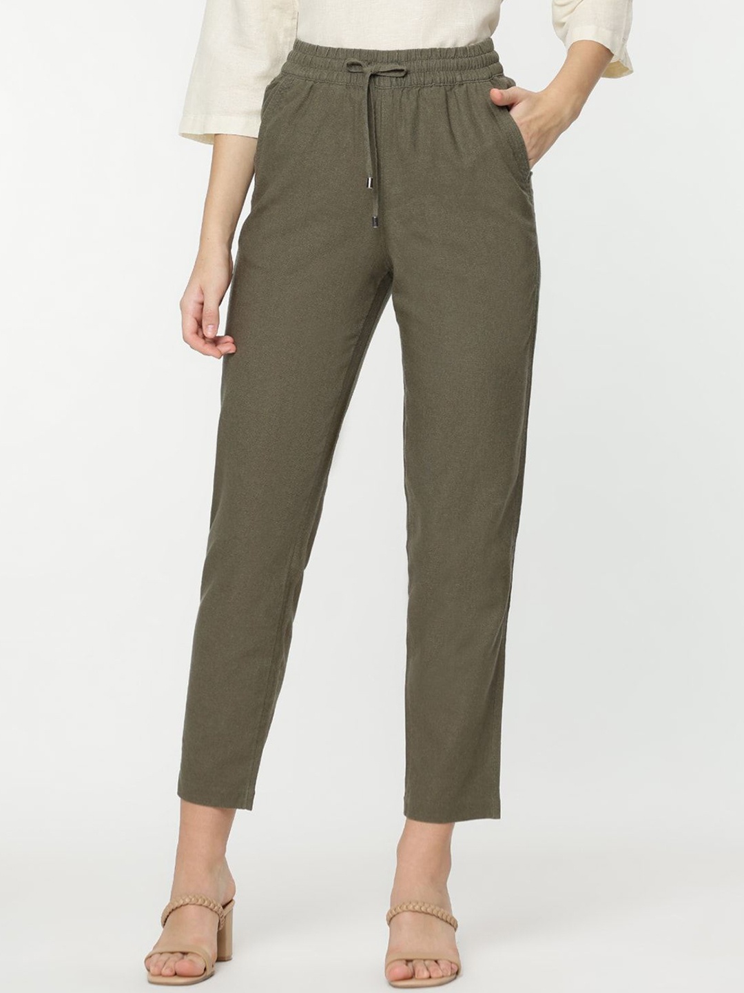 

Marks & Spencer Women High-Rise Regular Fit Trousers, Green