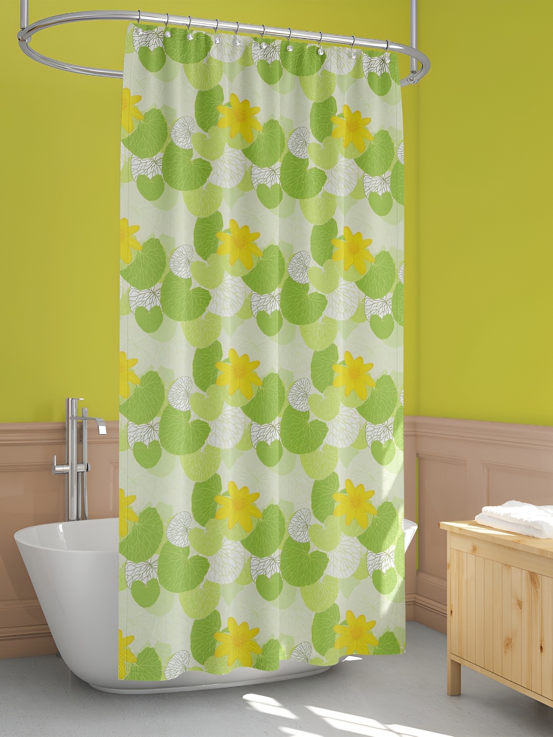 

ArtzFolio Green & Yellow Printed Waterproof Shower Curtain