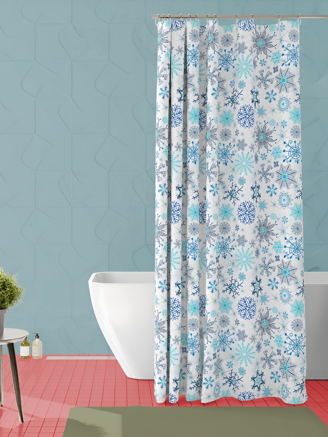 

ArtzFolio White & Blue Printed Water Proof Shower Curtain
